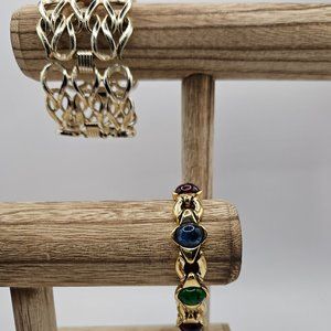 Costume bracelets lot of 2, gold tone and gold tone with colorful decorations